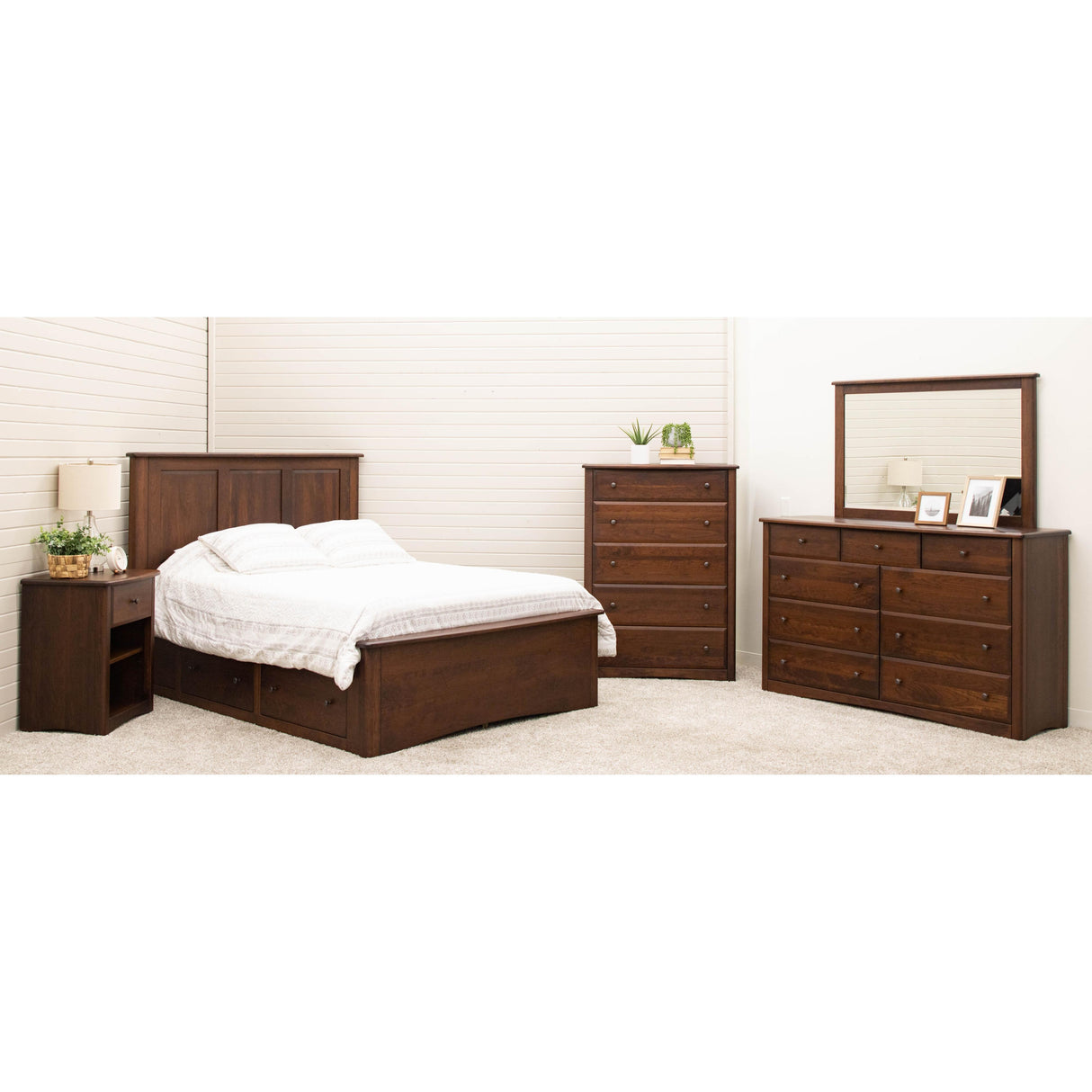 Carrington Queen Cherry Wood Panel Storage Platform Bed | GB