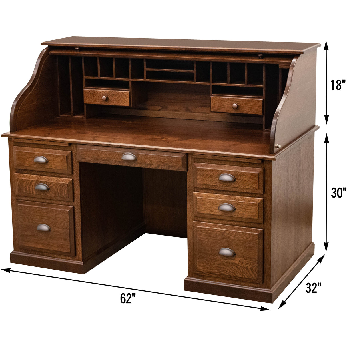 Conventional Quarter Sawn White Oak Wood Rolltop Desk | ASB