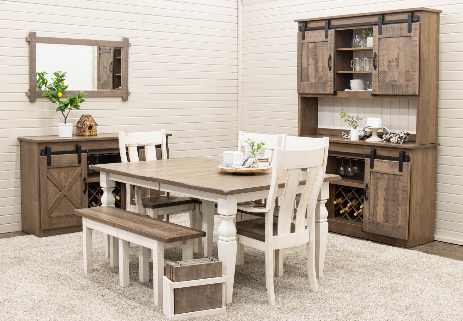 Straight Leg White & Wood Expandable Dining Bench | M-CS&DCD