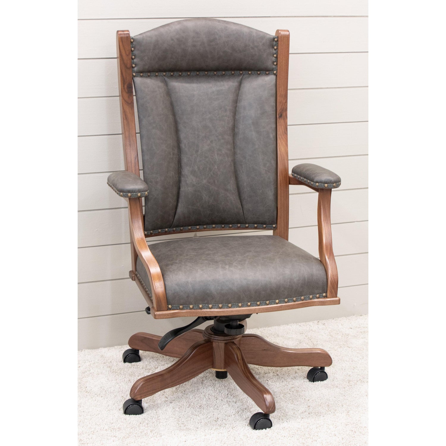 DC55 Grey Leather Office Chair | W-NAT