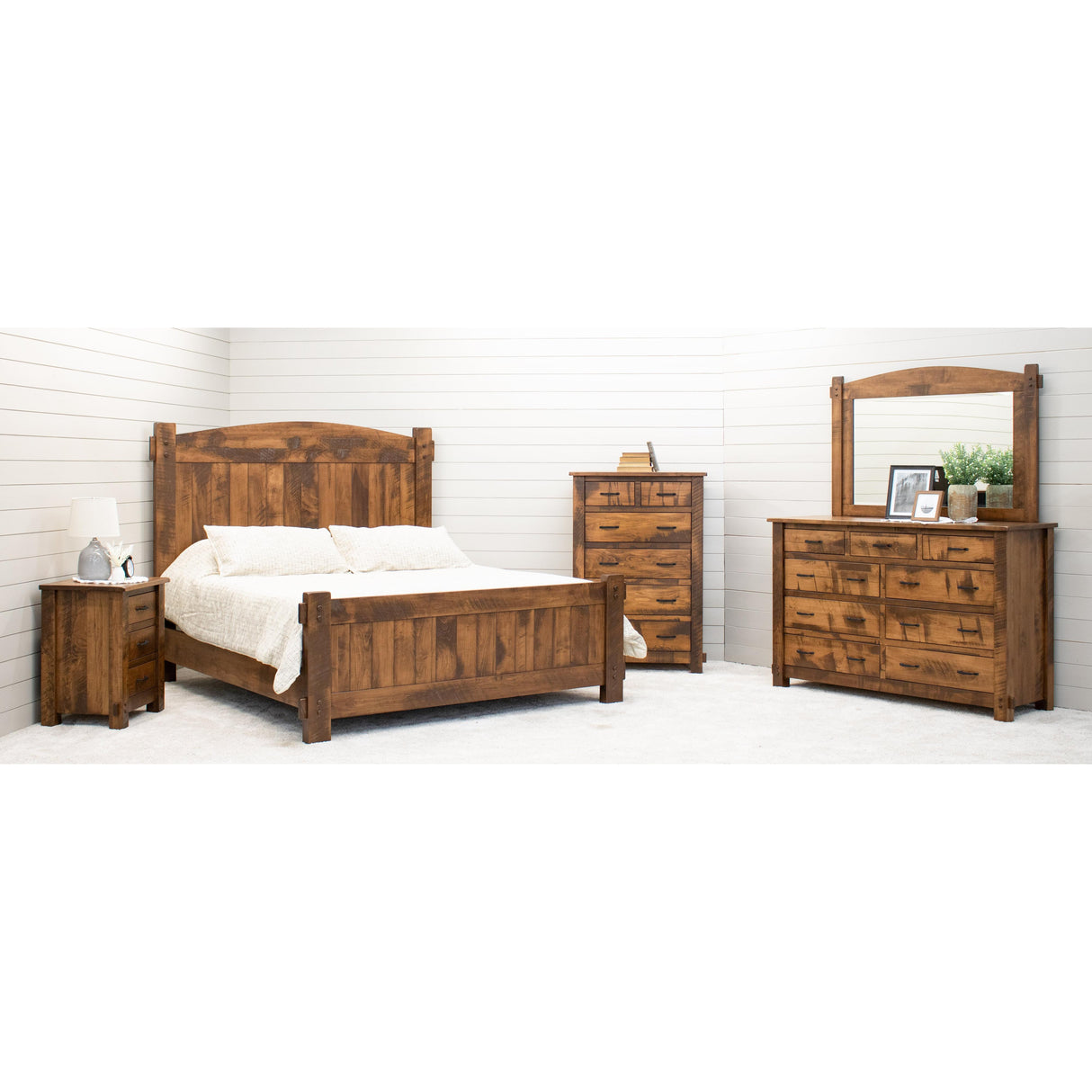 Roughsawn Queen Maple Wood Storage Platform Bed with Arched Headboard | HC