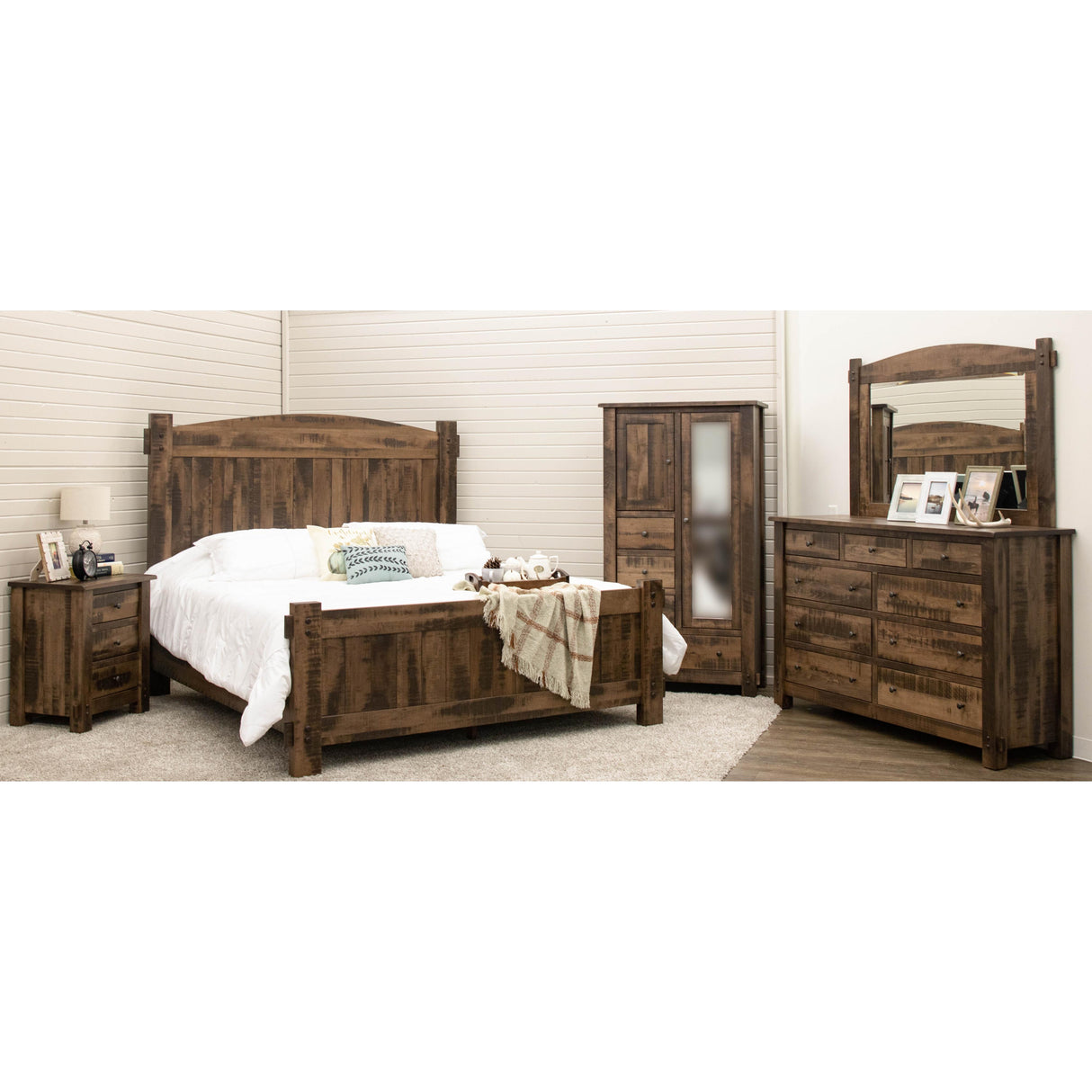 Roughsawn Full Maple Wood Storage Platform Bed with Arched Headboard | CO