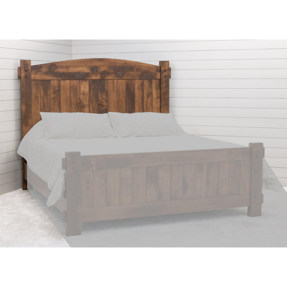 Roughsawn Queen Maple Wood Storage Platform Bed with Arched Headboard | HC