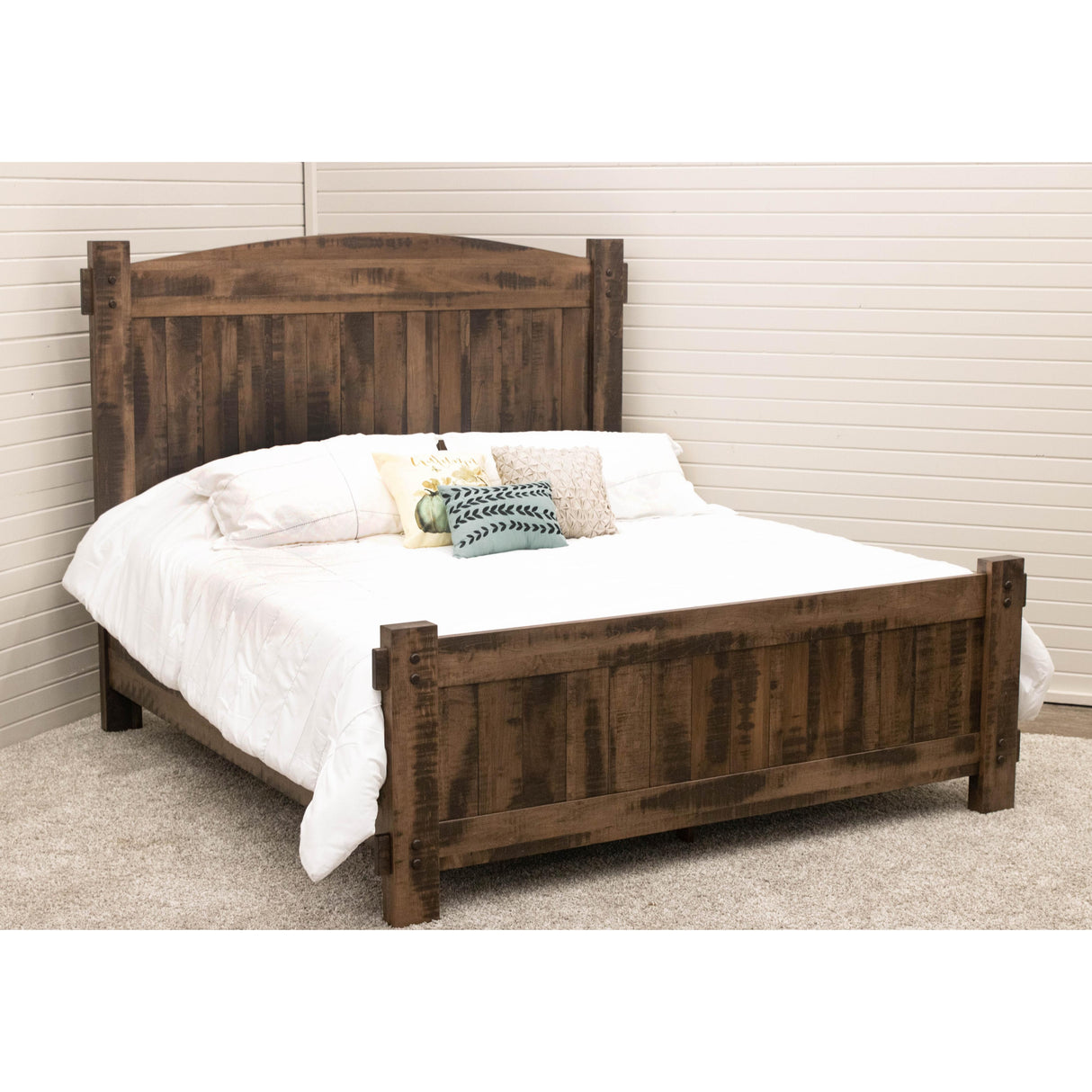 Roughsawn Full Maple Wood Storage Platform Bed with Arched Headboard | CO
