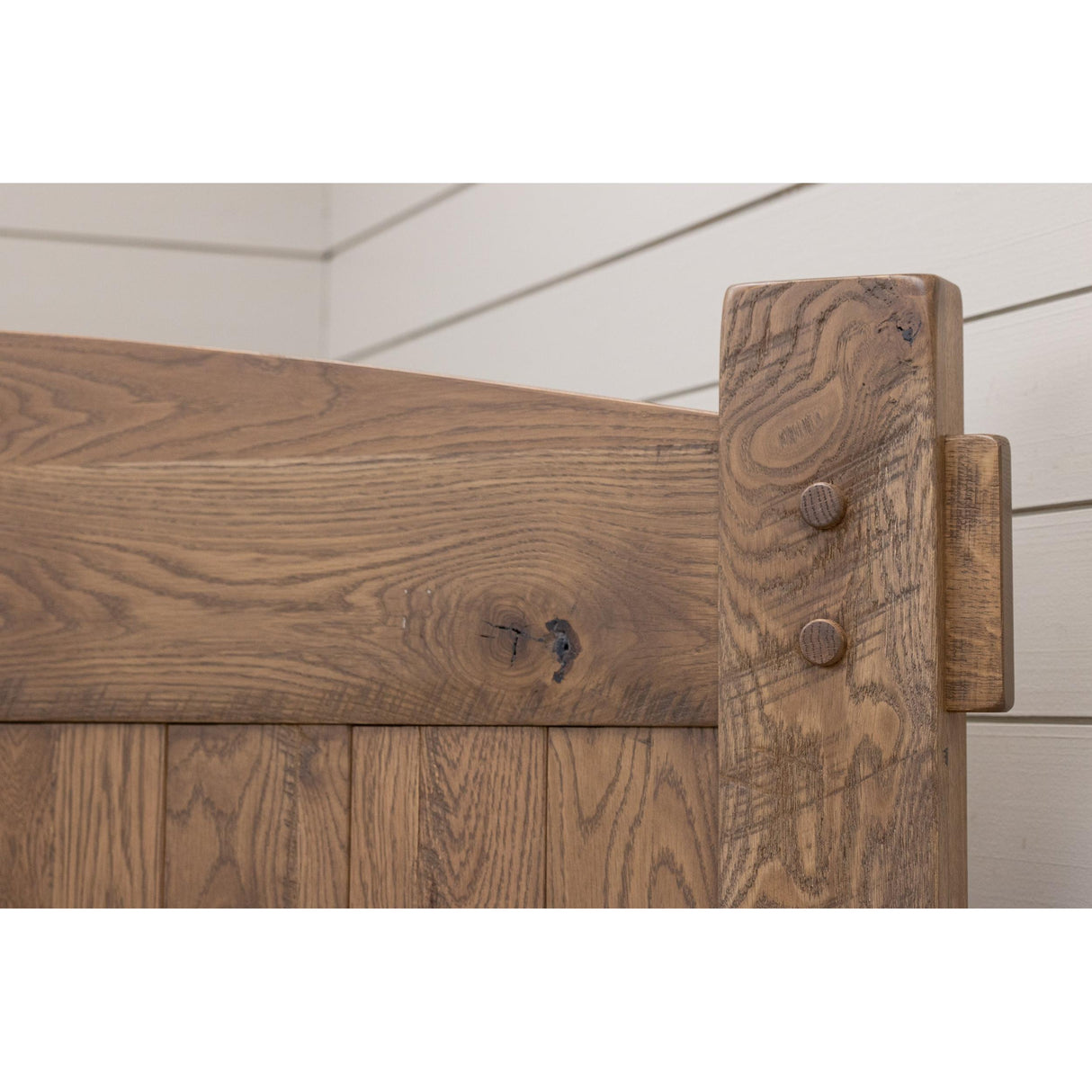 Roughsawn King White Oak Wood Storage Platform Bed with Arched Headboard | WB