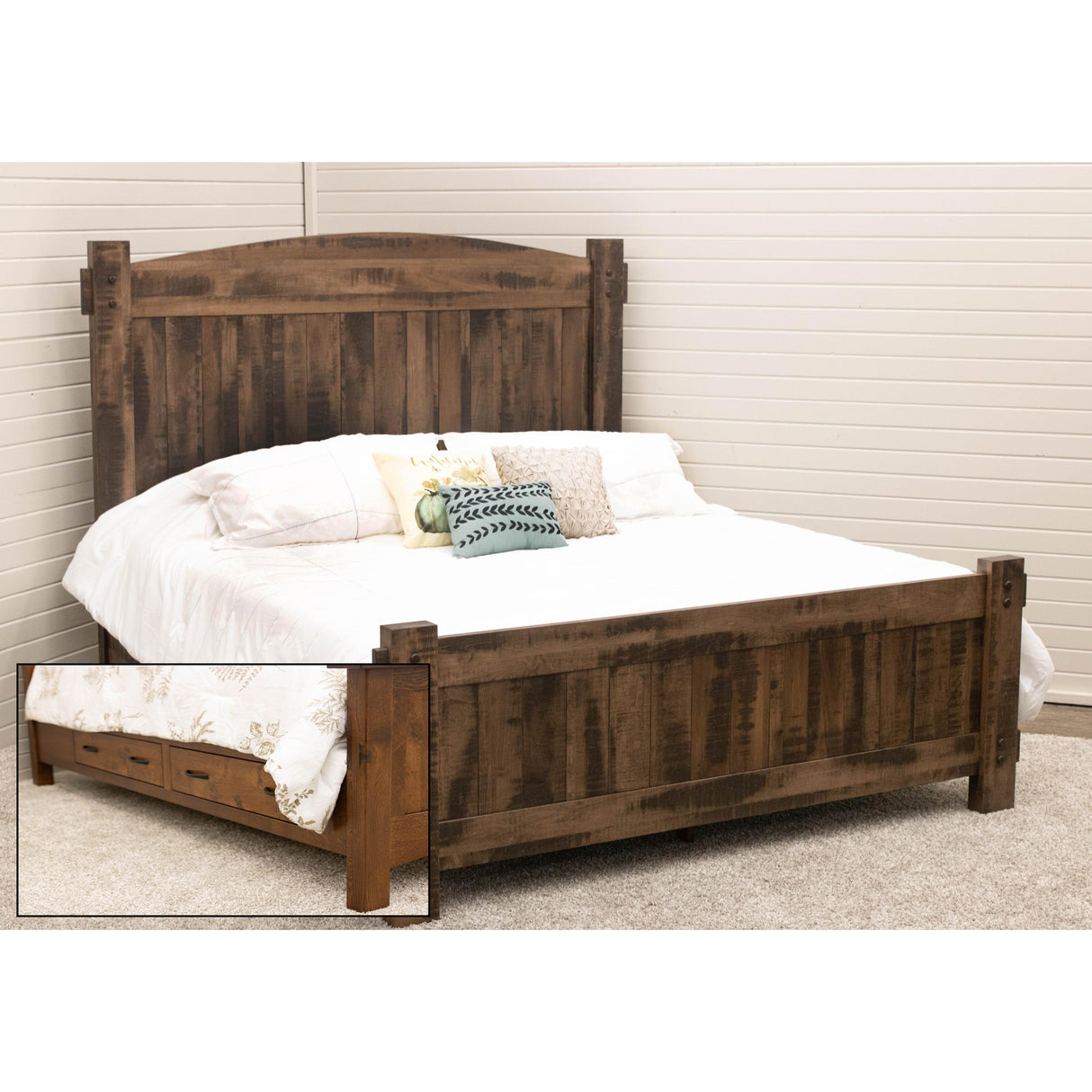 Roughsawn Full Maple Wood Storage Platform Bed with Arched Headboard | CO