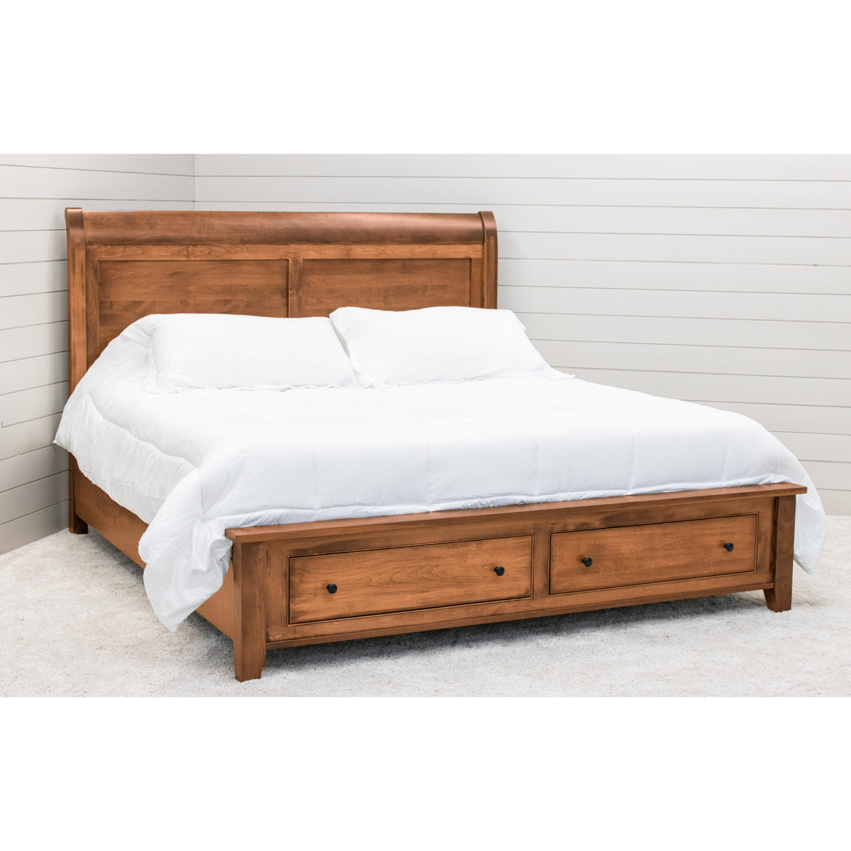 Denali Avondale Sleigh Full Maple Wood Storage Platform Bed | BOS