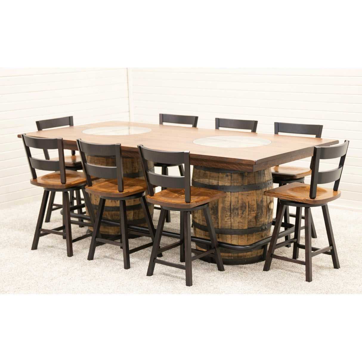 Whiskey Quarter Sawn White Oak Wood Double Barrel Pub Table | GB