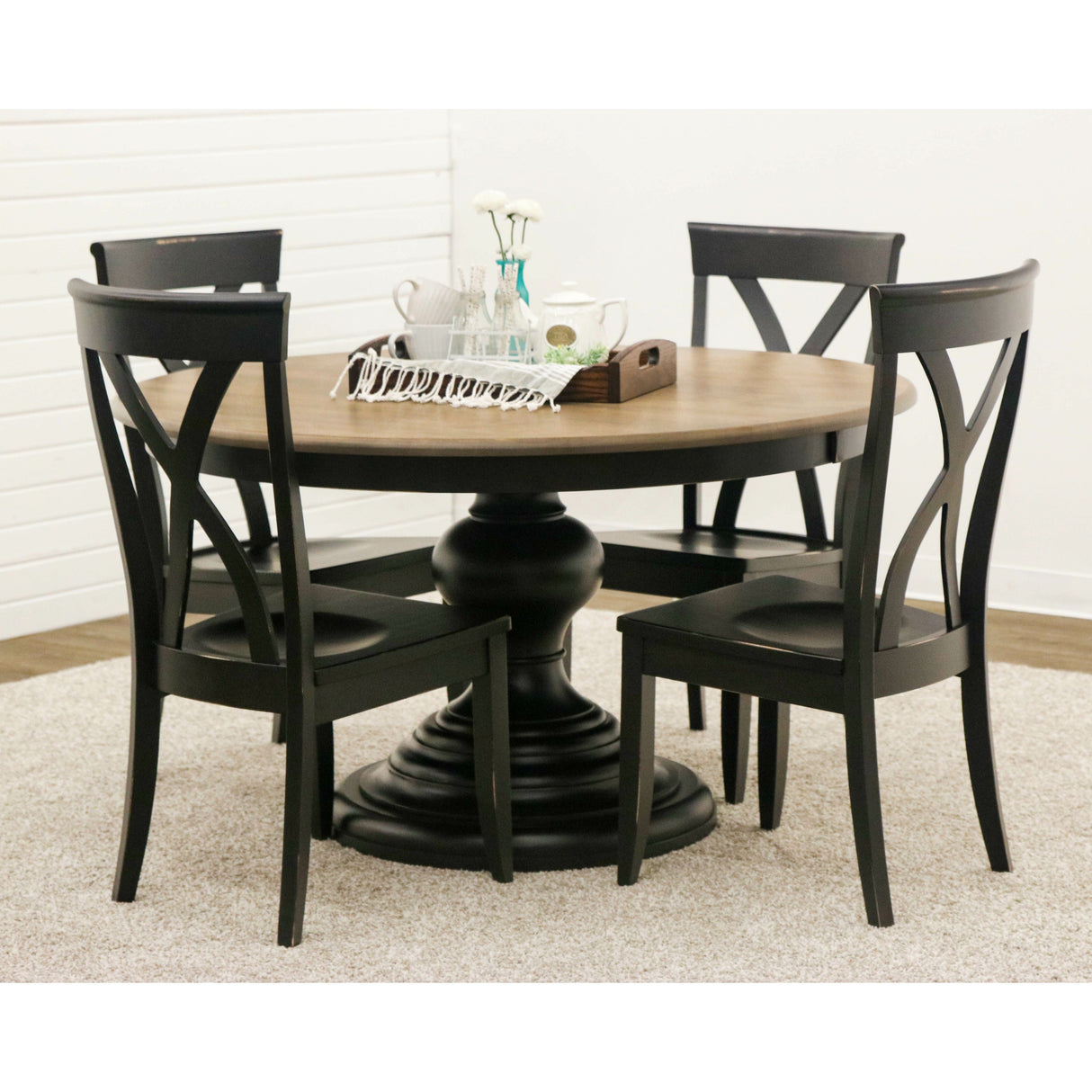 Global Round Black & Wood Round Pedestal Dining Table | M-EB&DB