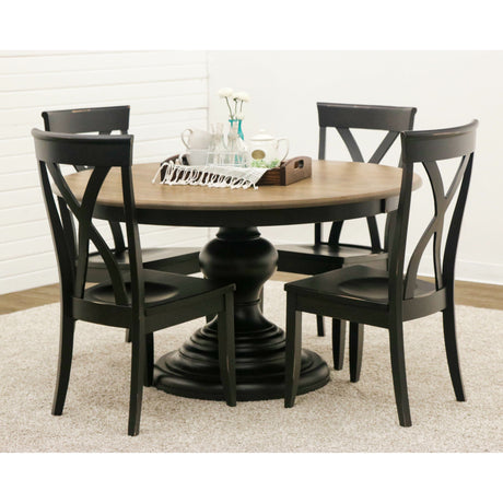 Global Round Black & Wood Round Pedestal Dining Table | M-EB&DB