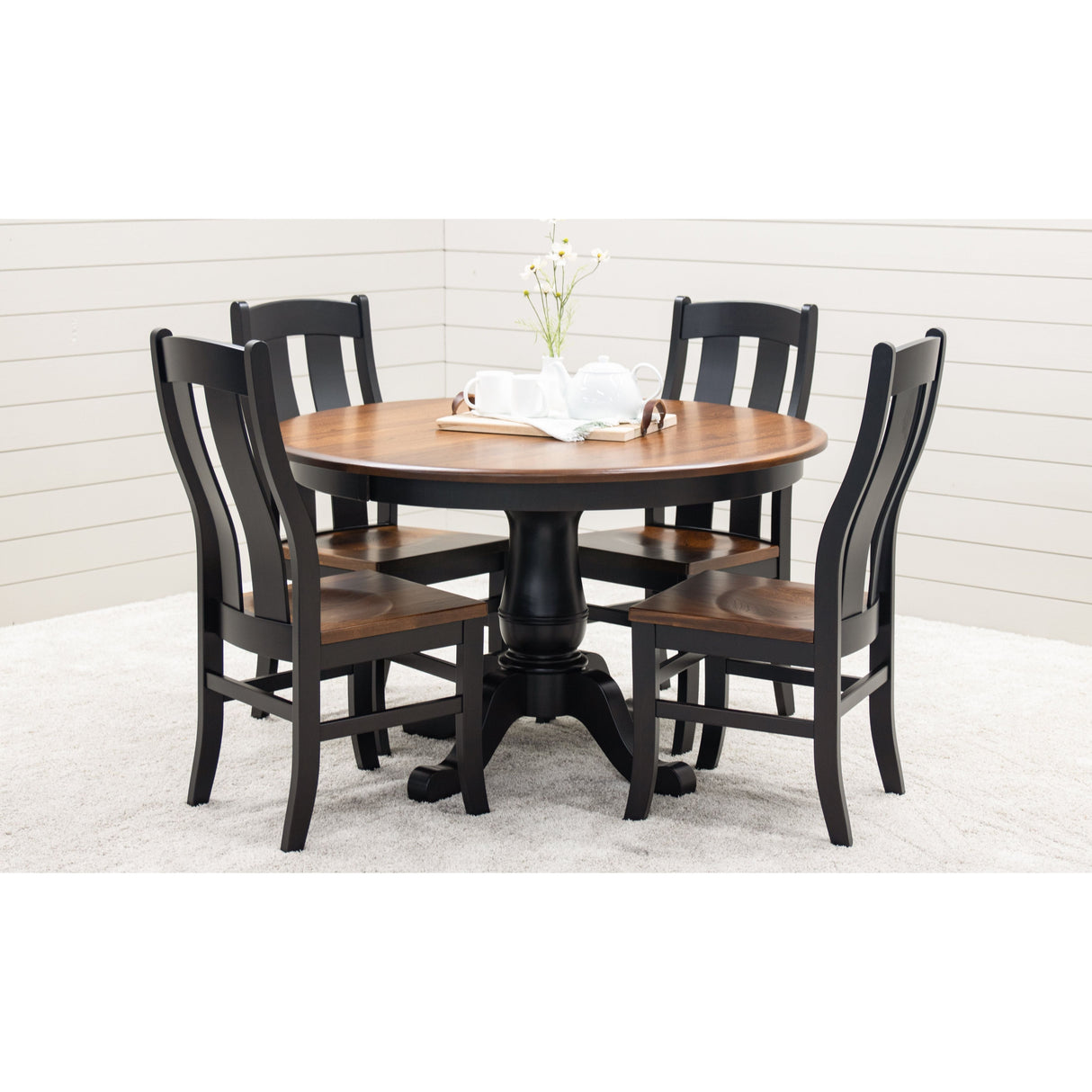 Ellington Round Black & Wood Extending Dining Table | M-EB&E-MC