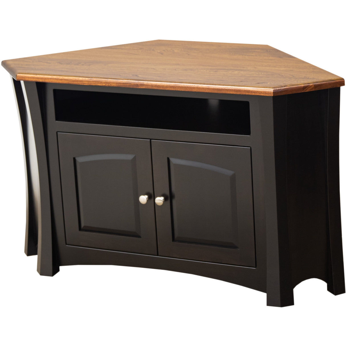 Brooklyn Black & Wood Corner TV Console with VCR Shelf | M-EB&E-MC