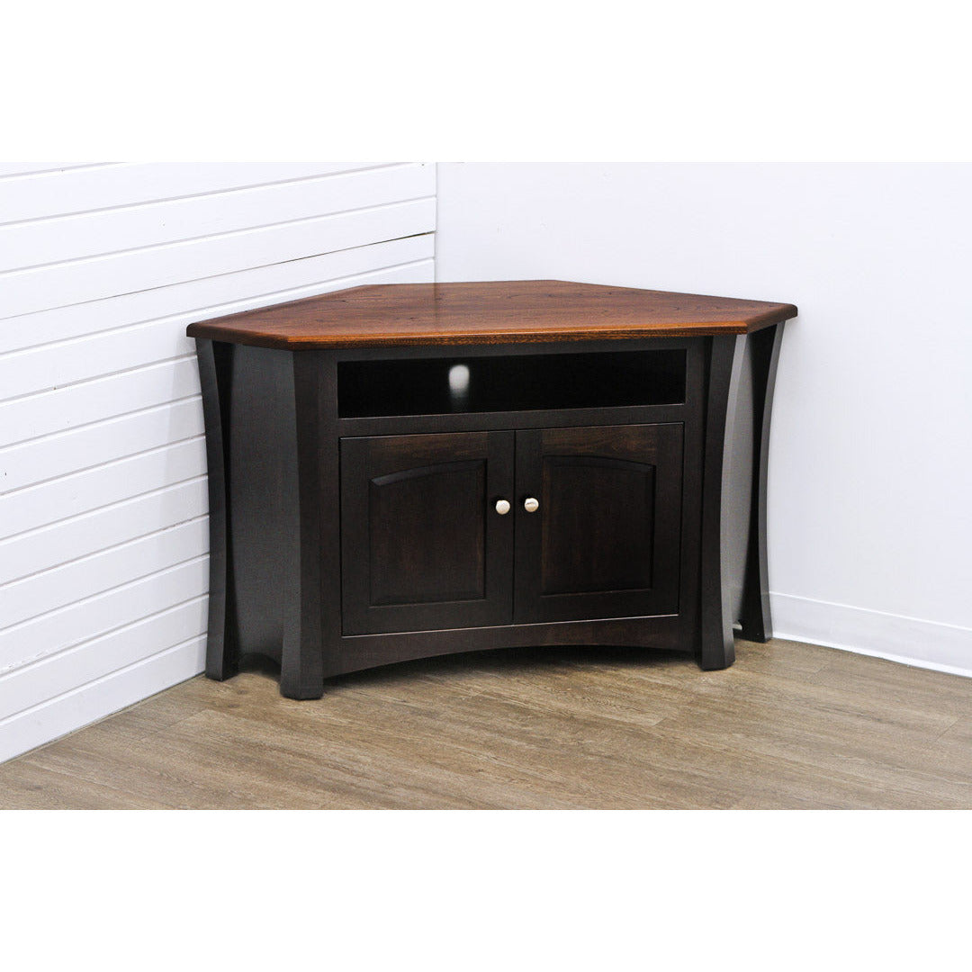 Brooklyn Black & Wood Corner TV Console with VCR Shelf | M-EB&E-MC
