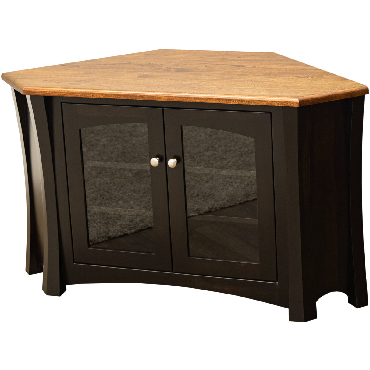 Brooklyn Black & Wood Corner TV Console with Full Glass Doors | M-EB&E-MC