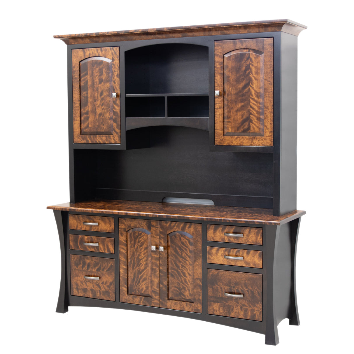 Brooklyn Black & Wood Office Credenza with Hutch Top | M-EB&BIR-ASB