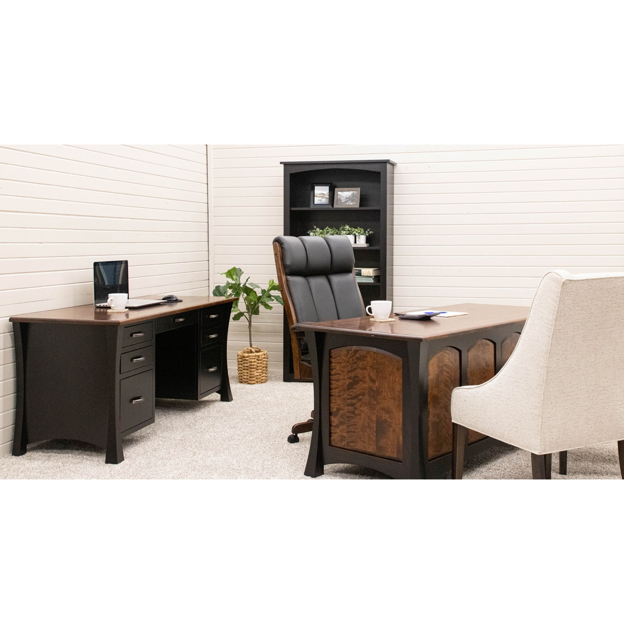 Brooklyn Black & Wood Executive Desk with Panels | M-EB&BIR-ASB