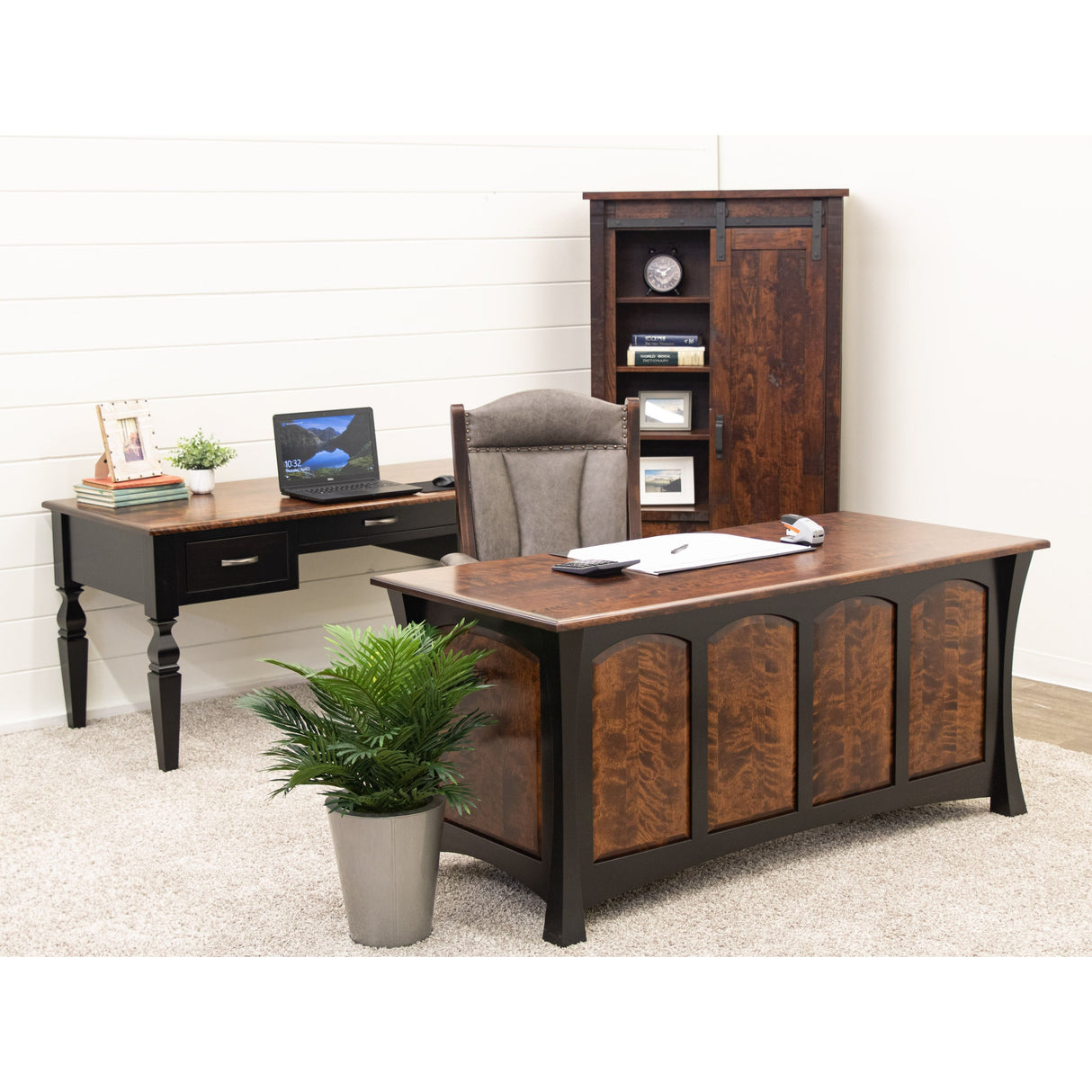 Brooklyn Black & Wood Executive Desk with Panels | M-EB&BIR-ASB