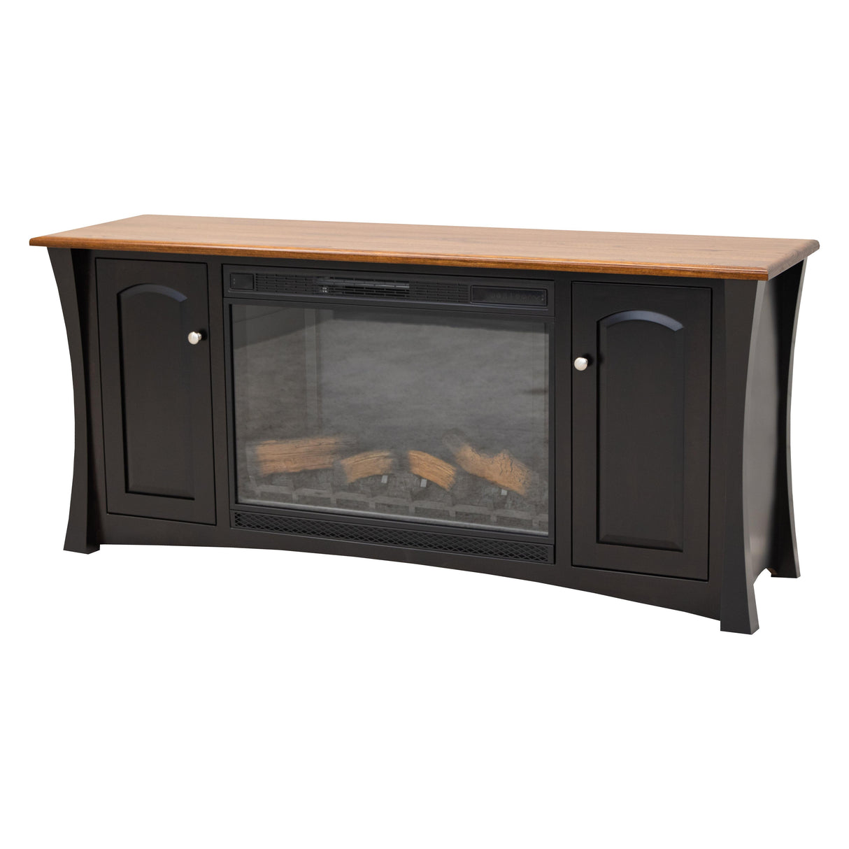 Brooklyn 72" Black & Wood TV Console with Electric Fireplace Insert | M-EB&E-MC