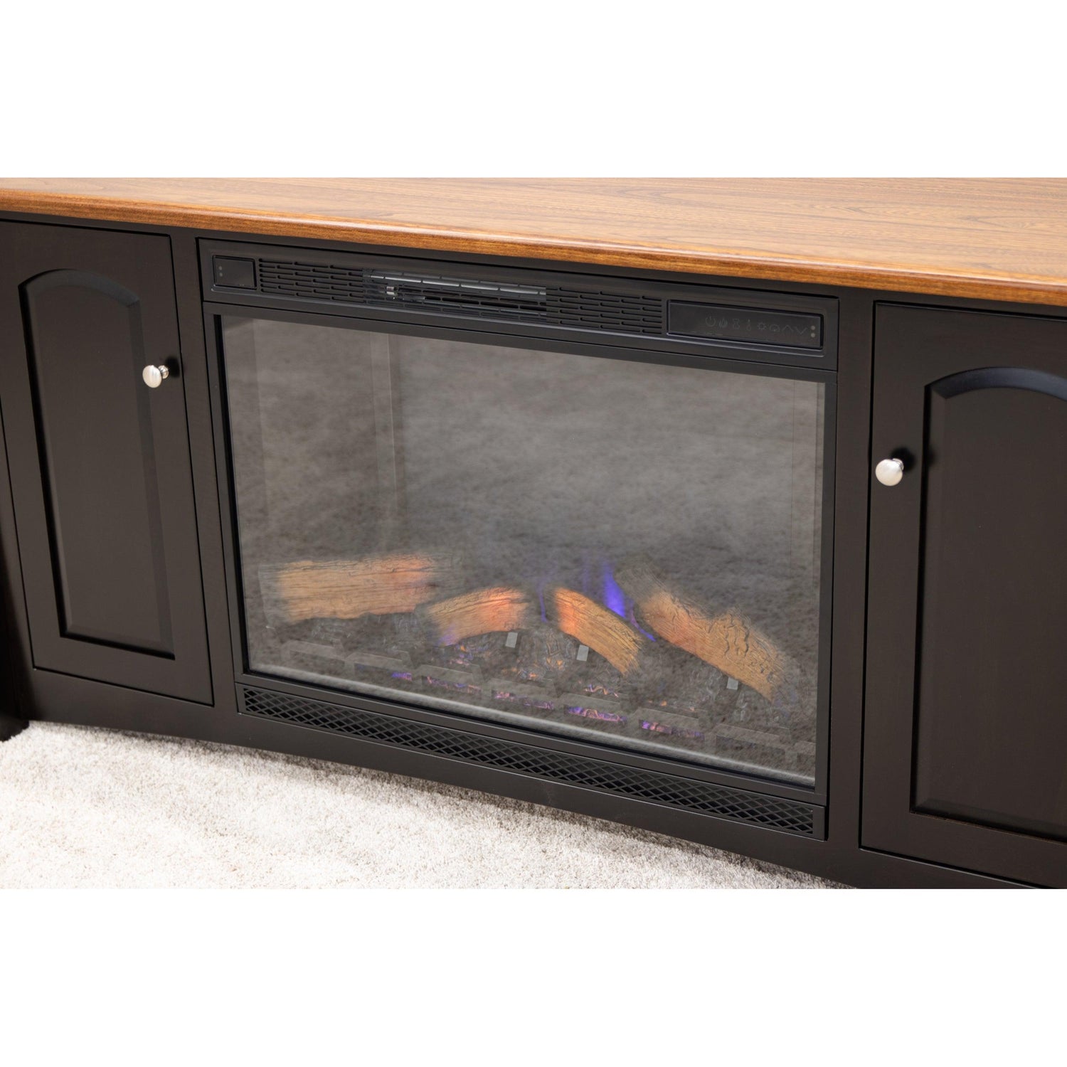 Brooklyn 72" Black & Wood TV Console with Electric Fireplace Insert | M-EB&E-MC