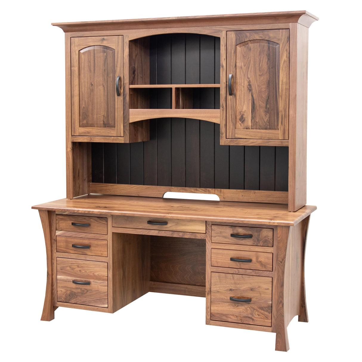 Brooklyn Walnut Wood Flat Wall Desk with Hutch Top | NAT