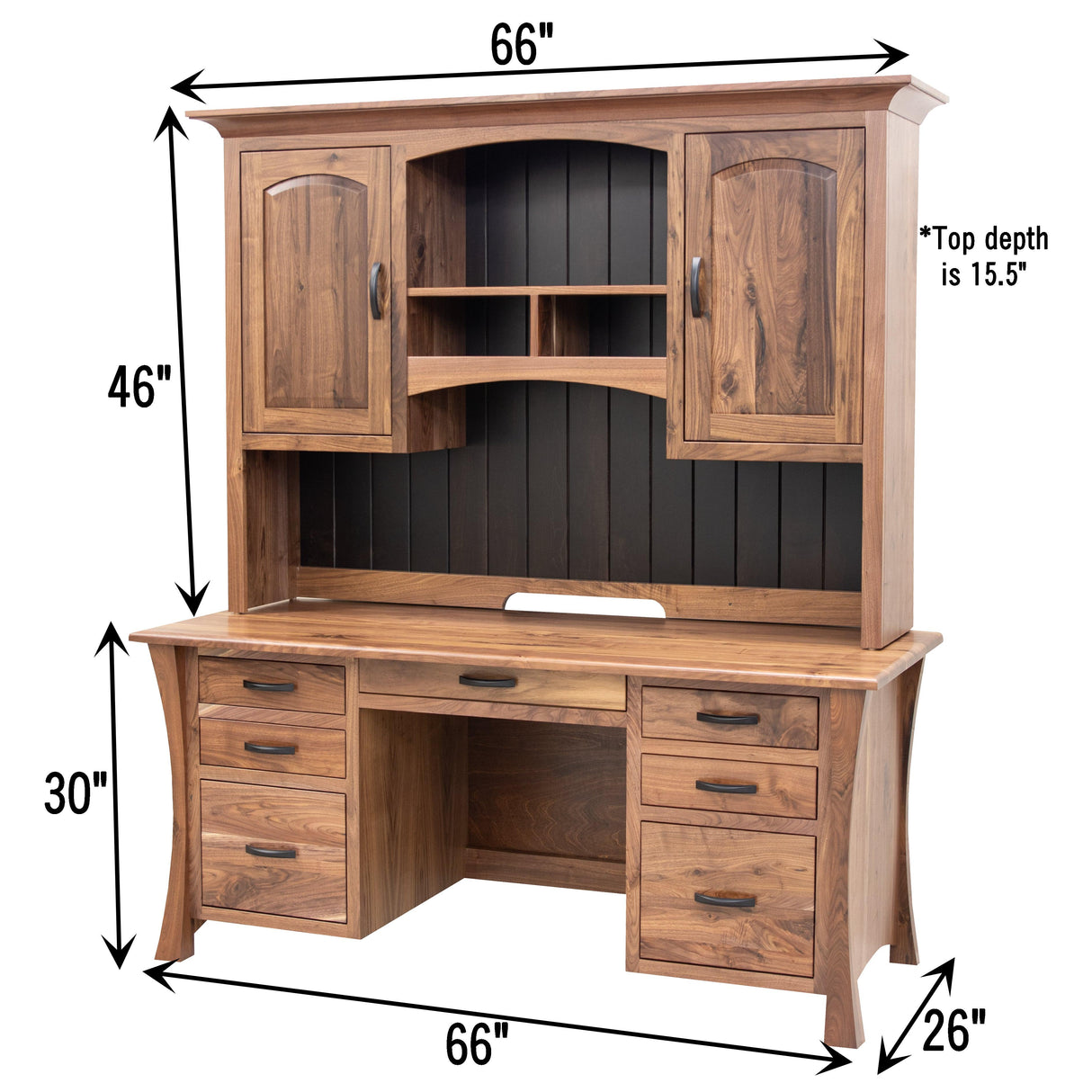 Brooklyn Walnut Wood Flat Wall Desk with Hutch Top | NAT