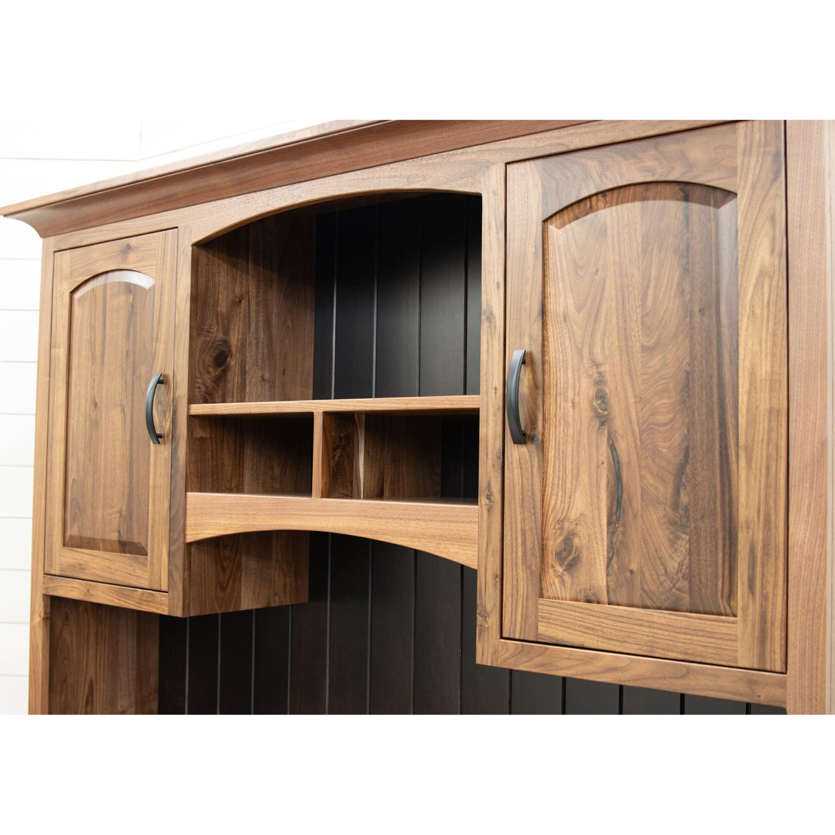 Brooklyn Walnut Wood Flat Wall Desk with Hutch Top | NAT