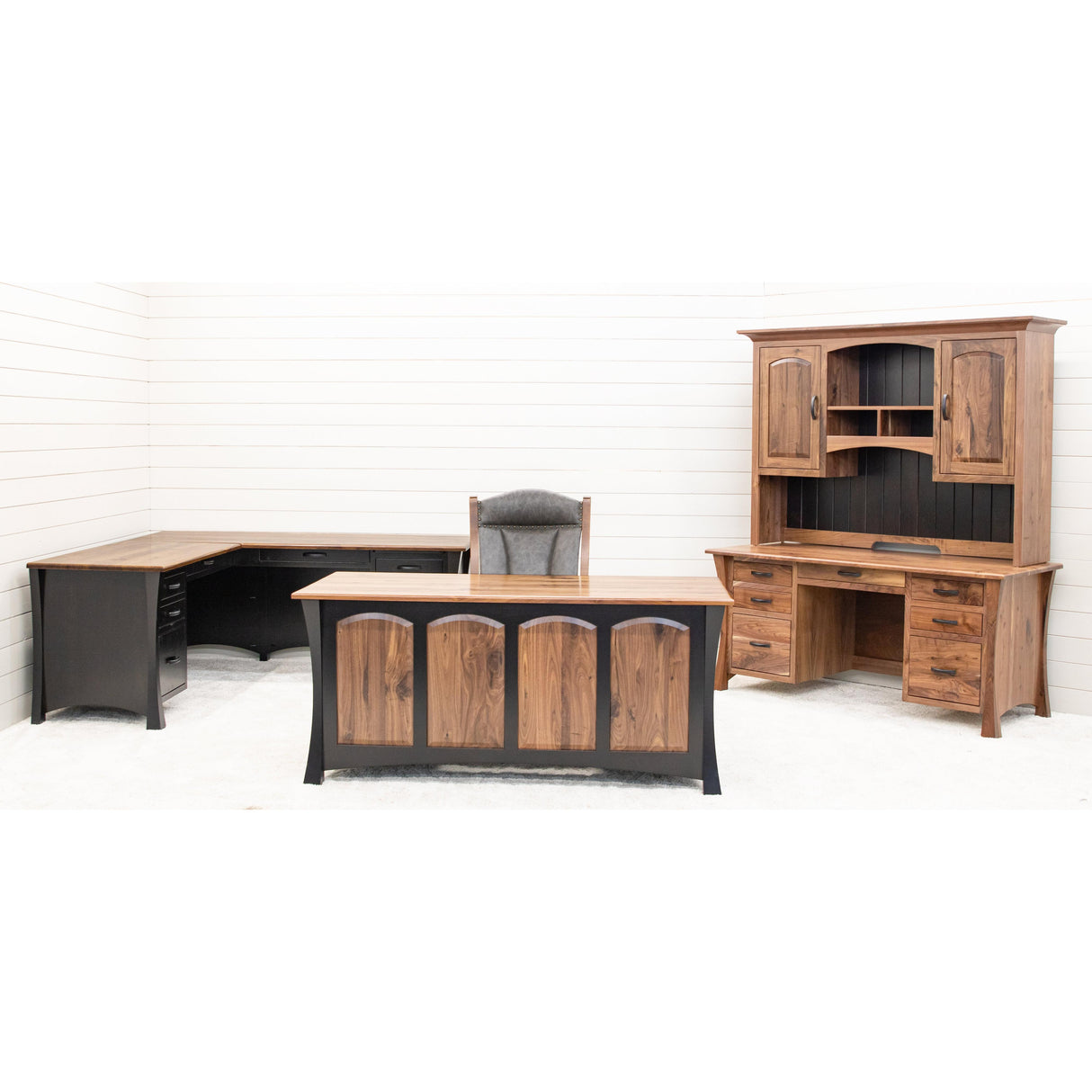Brooklyn Black & Wood Executive Desk with Panels | M-EB&W-NAT