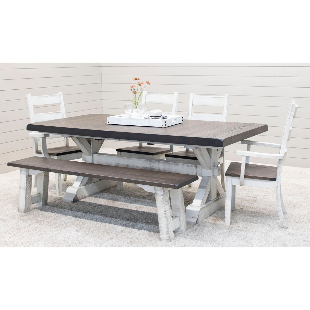 Settler's White & Wood Dining Bench | M-GW&RWO-SB