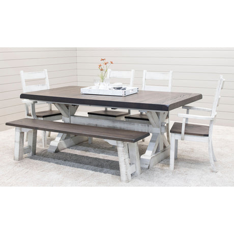 Farmhouse Trestle White & Wood Extending Dining Table with Built-Down Top | M-GW&RWO-SB