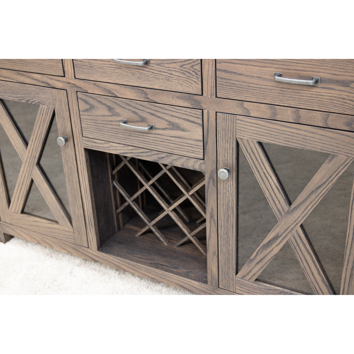 Farmhouse White Oak Wood Wine Buffet with Hutch Topper | GW&SB