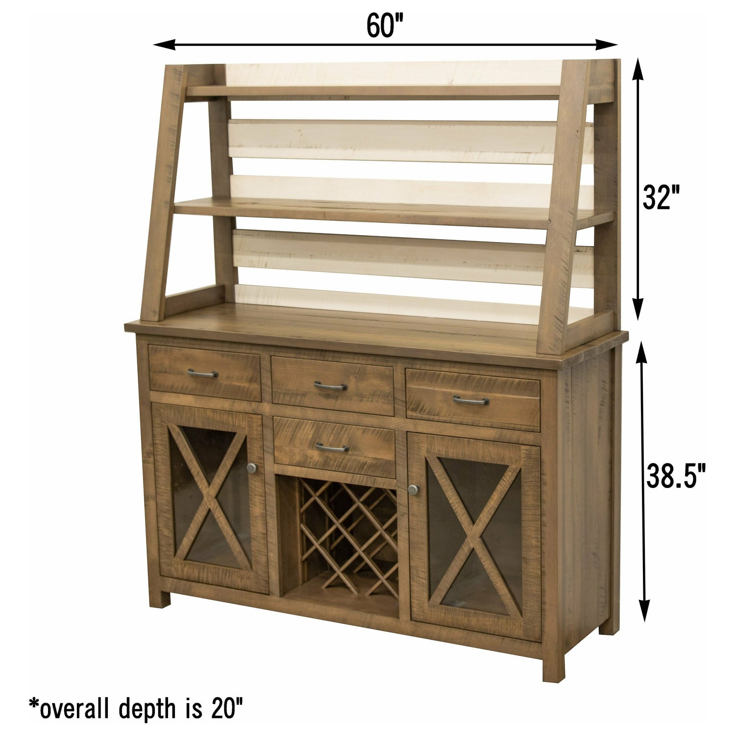 Farmhouse Maple Wood Wine Buffet with Hutch Topper | CS&DCD