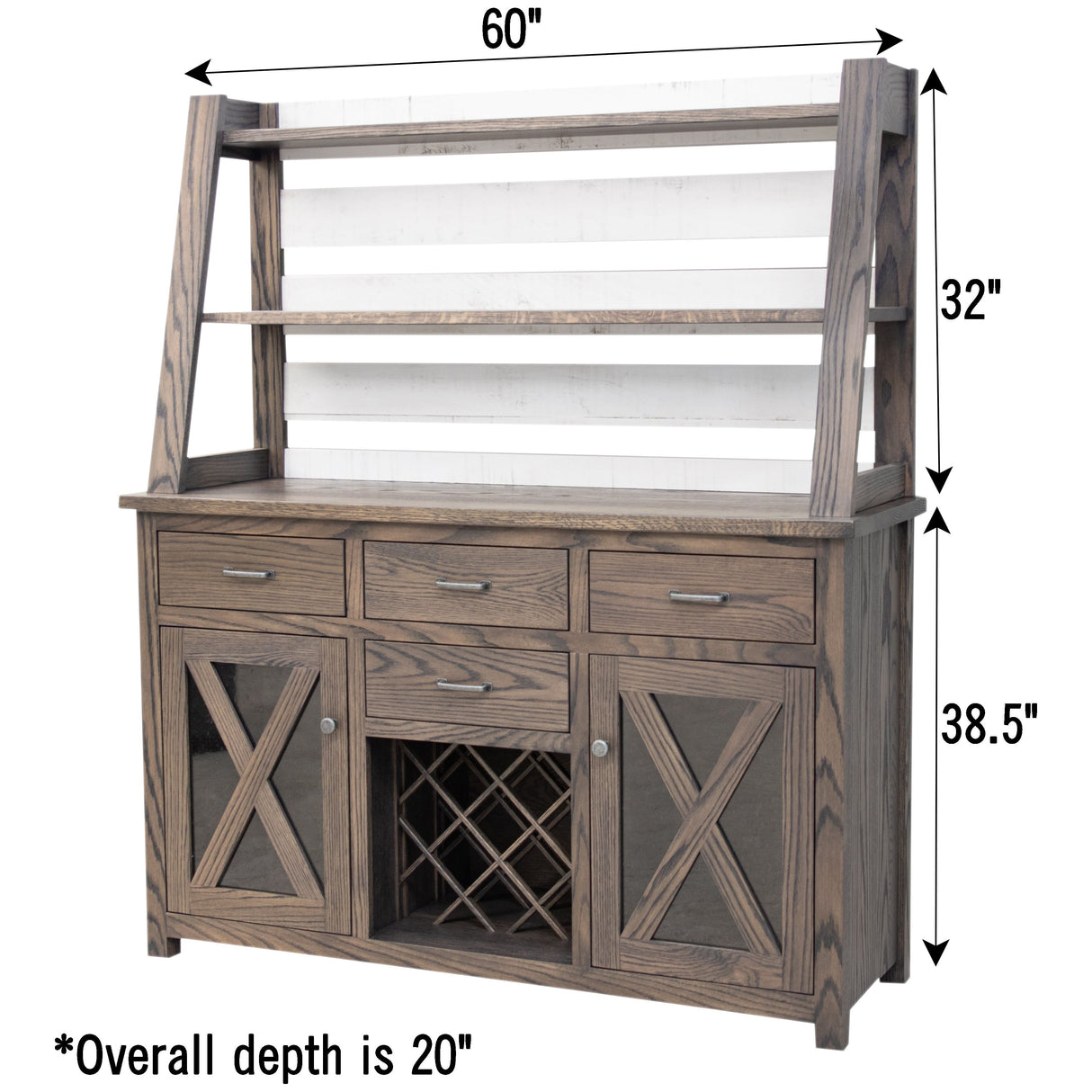 Farmhouse White Oak Wood Wine Buffet with Hutch Topper | GW&SB