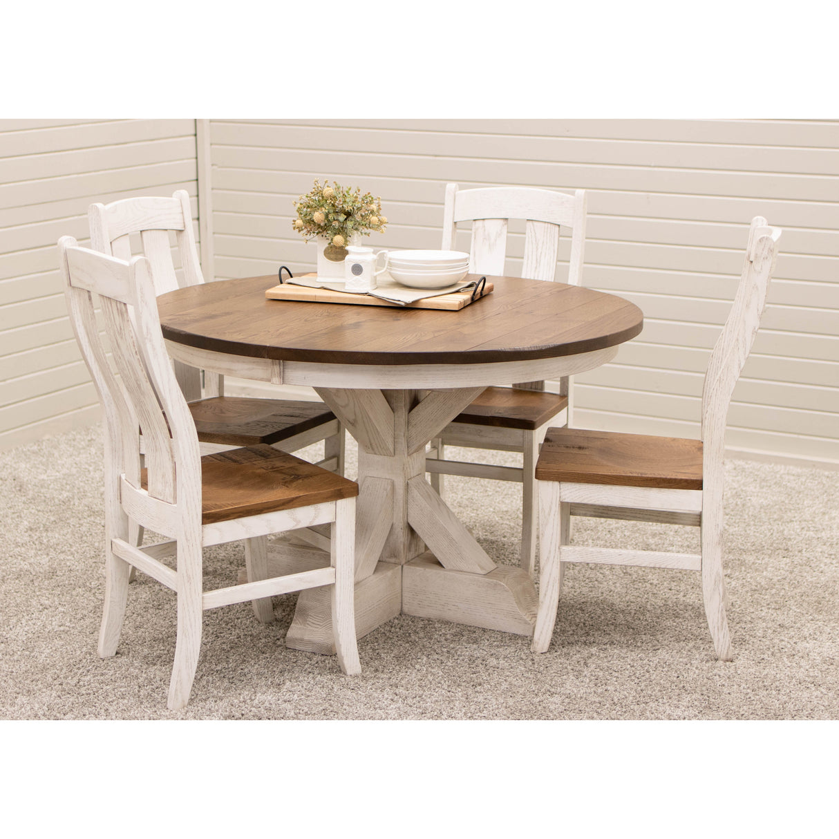 Farmhouse Round White & Wood Extending Dining Table | O-CS&RWO-CO