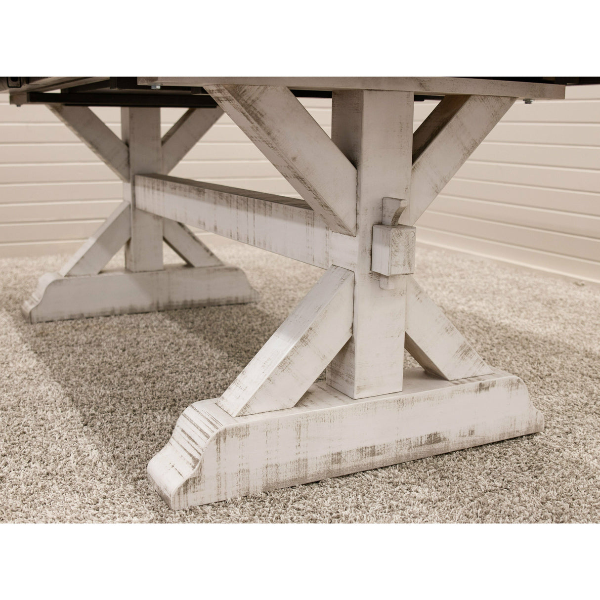 Farmhouse Trestle White & Wood Extending Dining Table with Built-Down Top | M-GW&RWO-SB