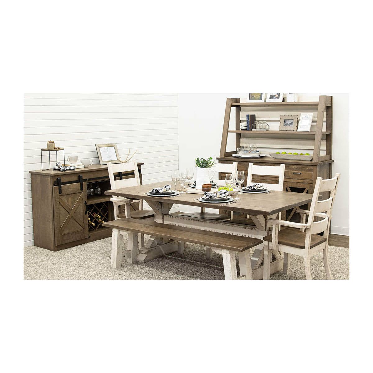 Farmhouse Trestle White & Wood Dining Table | M-CS&DCD