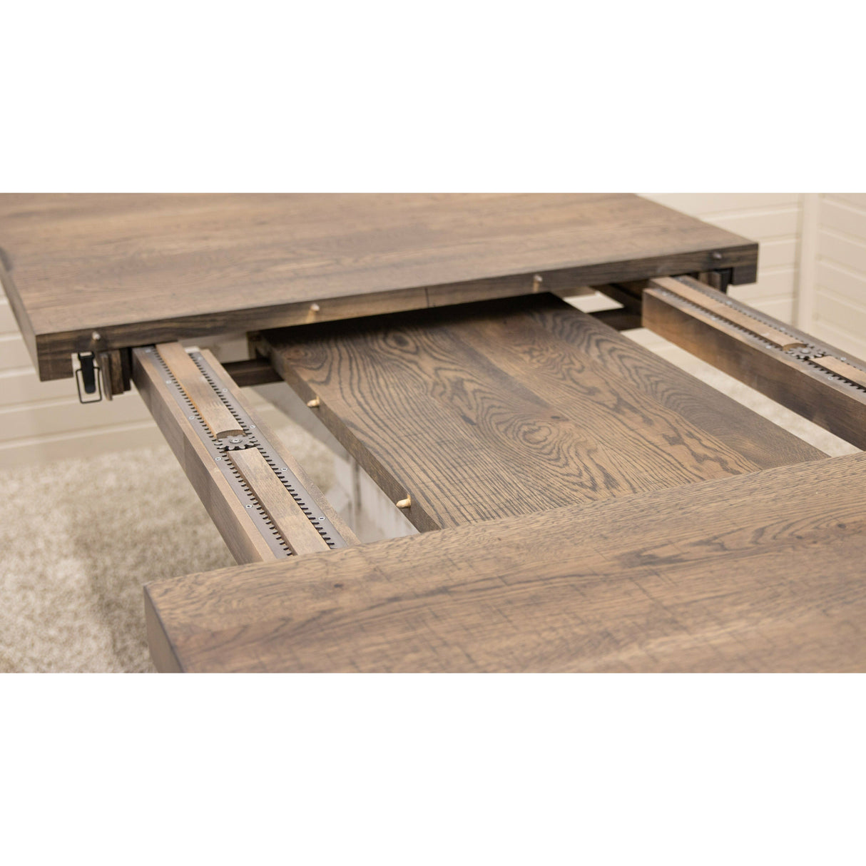 Farmhouse Trestle White & Wood Extending Dining Table with Built-Down Top | M-GW&RWO-SB