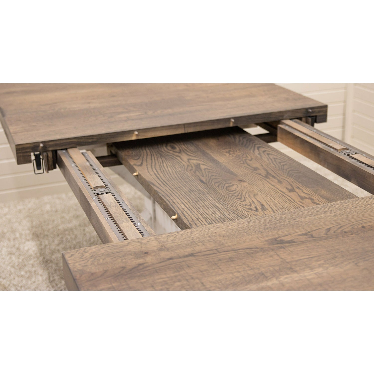 Farmhouse Trestle White & Wood Extending Dining Table with Built-Down Top | M-GW&RWO-SB