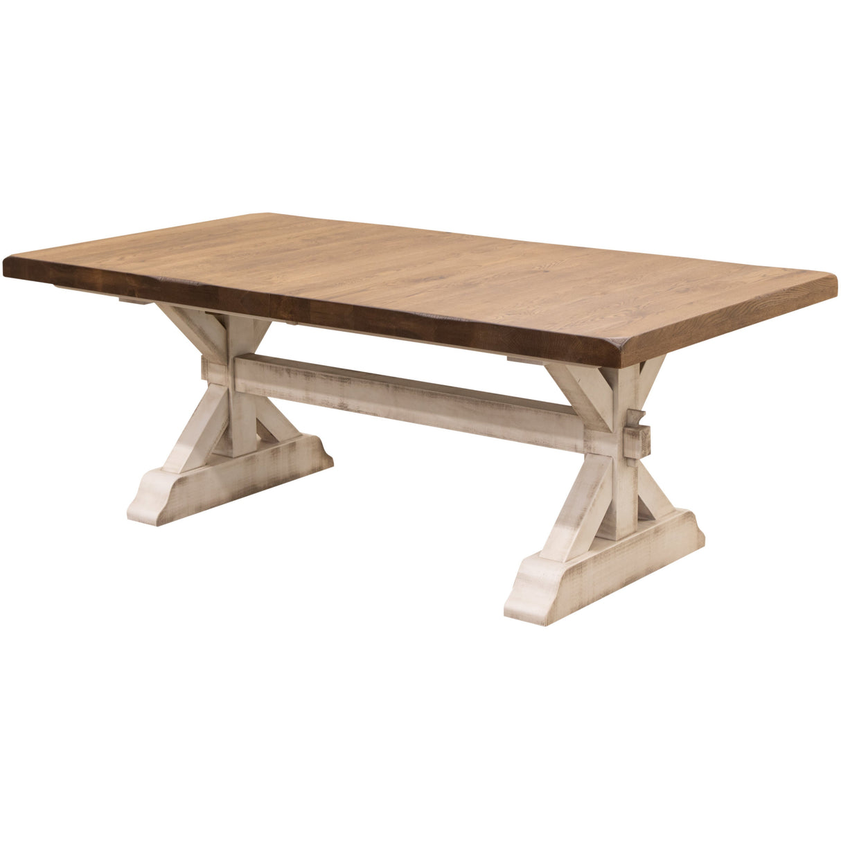 Farmhouse Trestle White & Wood Extending Dining Table with Built-Down Top | M-CS&RWO-CO