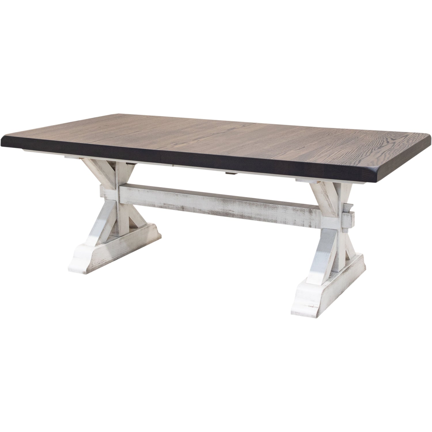 Farmhouse Trestle White & Wood Extending Dining Table with Built-Down Top | M-GW&RWO-SB
