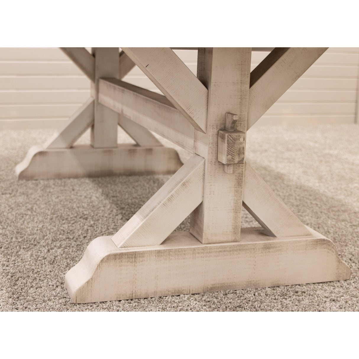 Farmhouse Trestle White & Wood Extending Dining Table with Built-Down Top | M-CS&RWO-CO