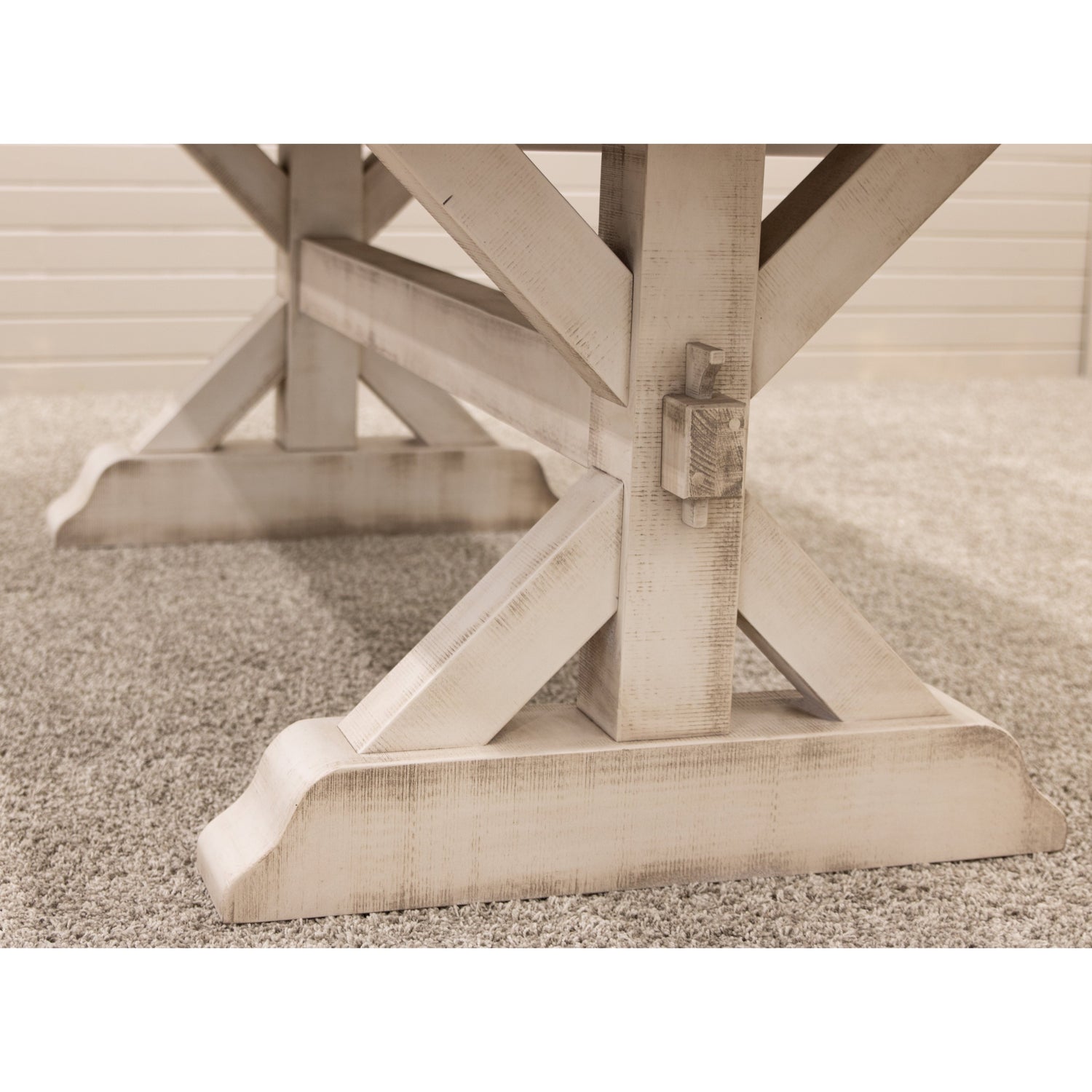 Farmhouse Trestle White & Wood Extending Dining Table with Built-Down Top | M-CS&RWO-CO