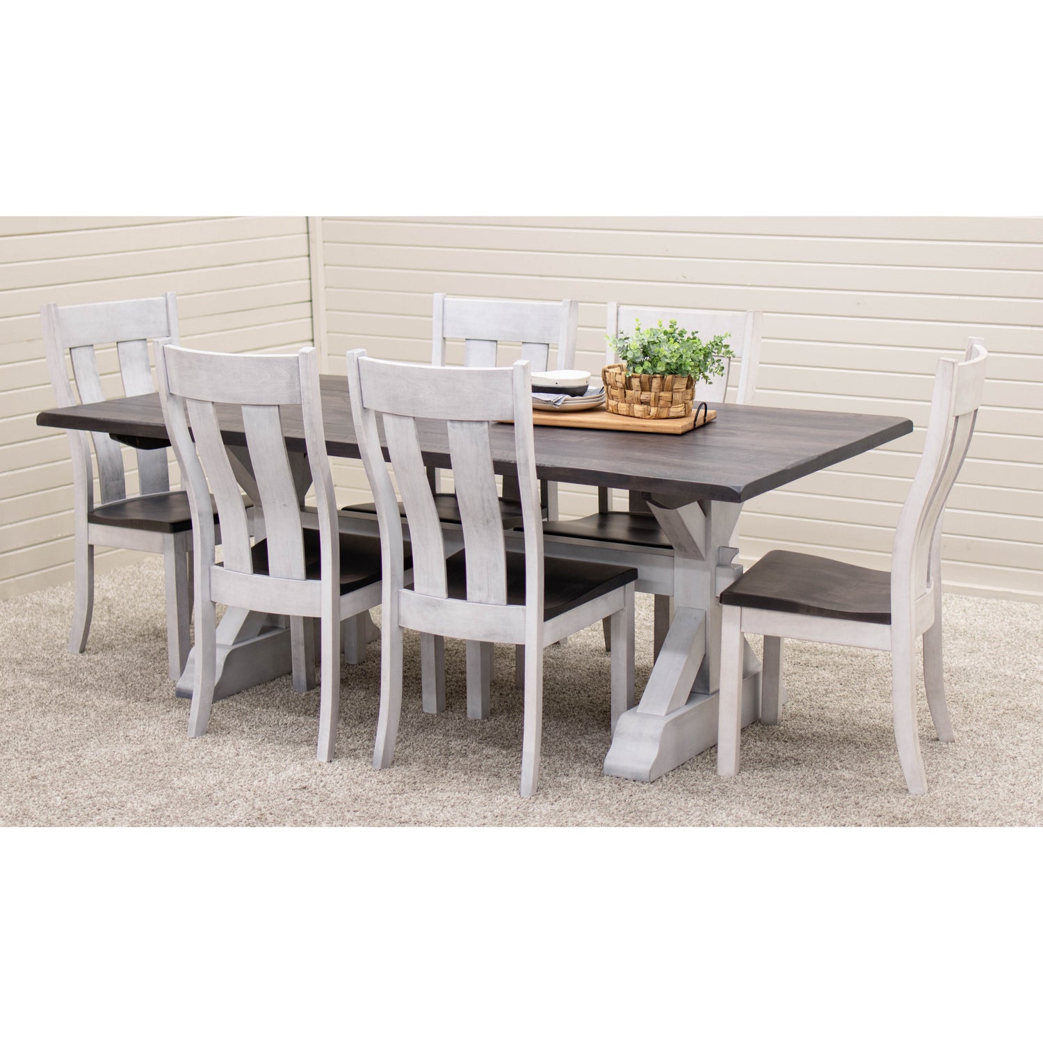 Farmhouse Trestle White & Wood Dining Table | M-AV&GS