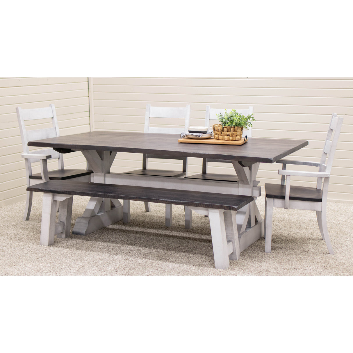 Settler's White & Wood Dining Bench | M-AV&GS