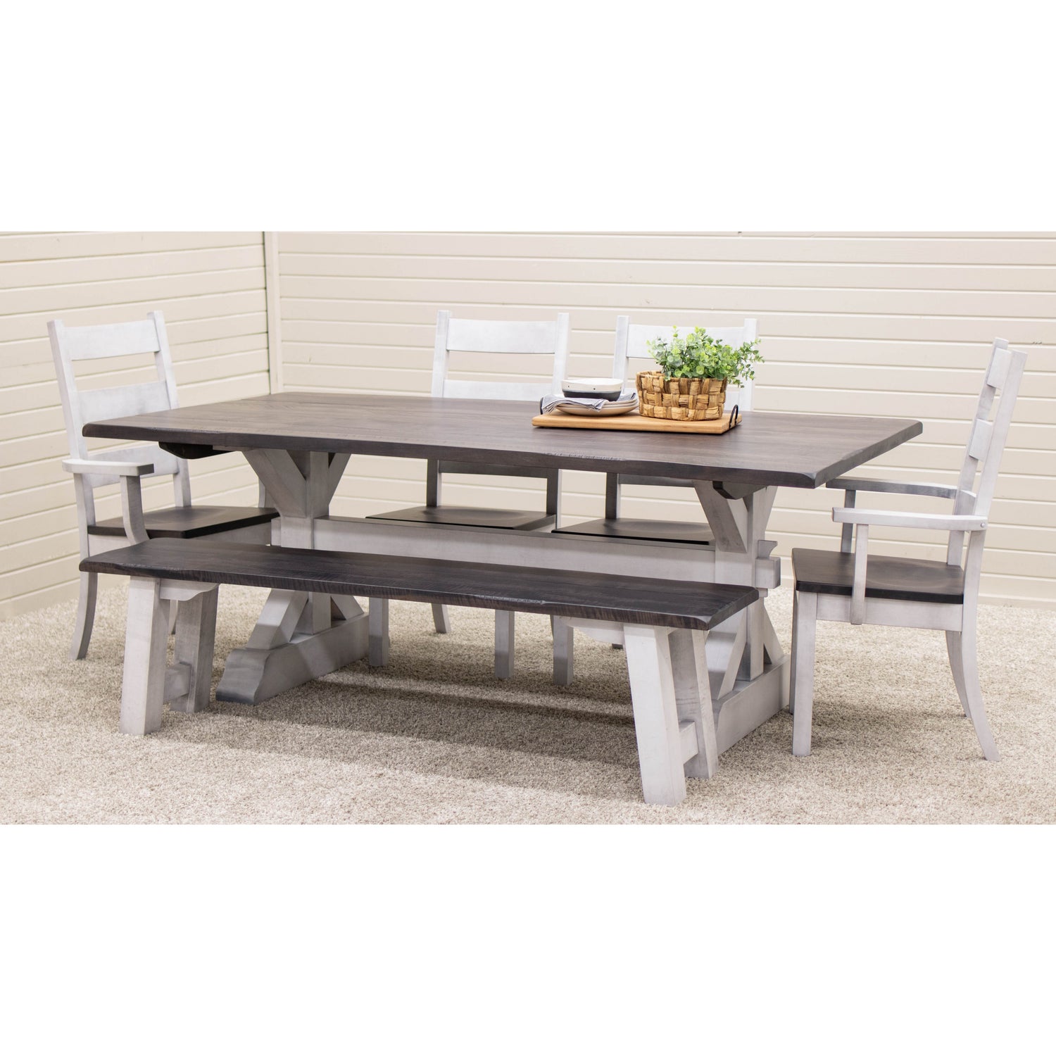 Farmhouse Trestle White & Wood Dining Table | M-AV&GS