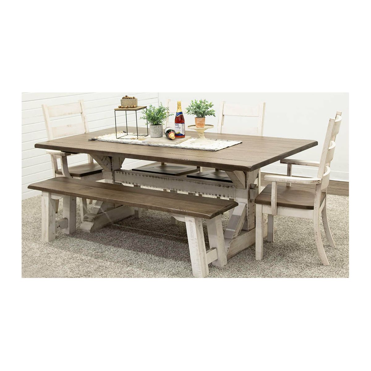 Farmhouse Trestle White & Wood Dining Table | M-CS&DCD