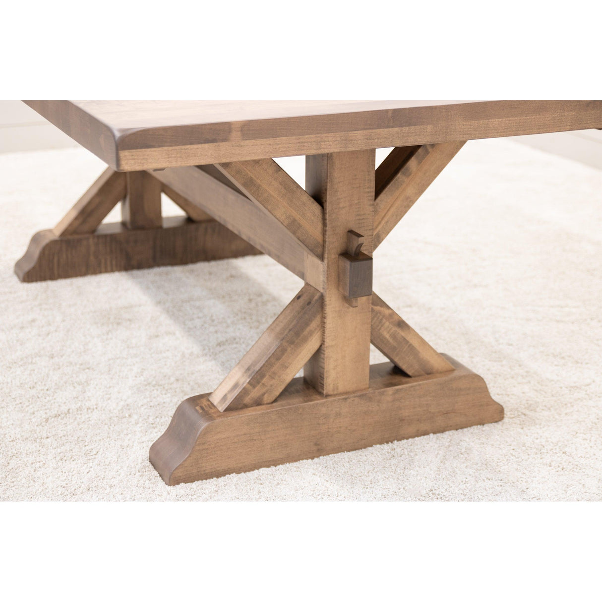 Farmhouse Trestle Maple Wood Extending Dining Table with Built-Down Top | WB