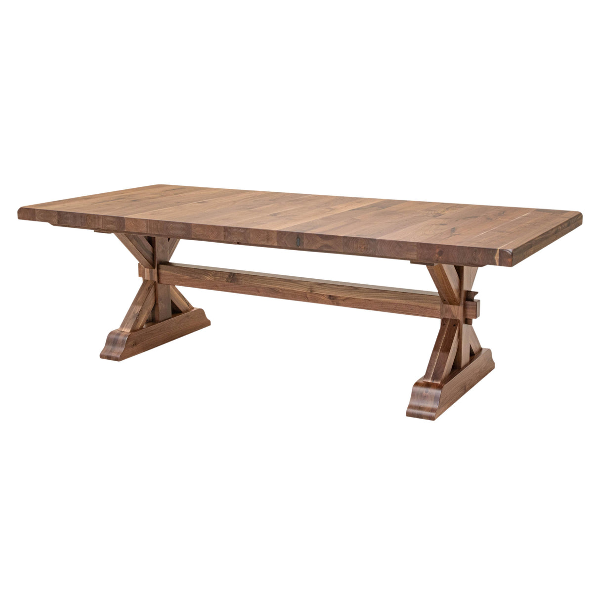 Farmhouse Trestle Walnut Wood Extending Dining Table with Built-Down Top | NAT