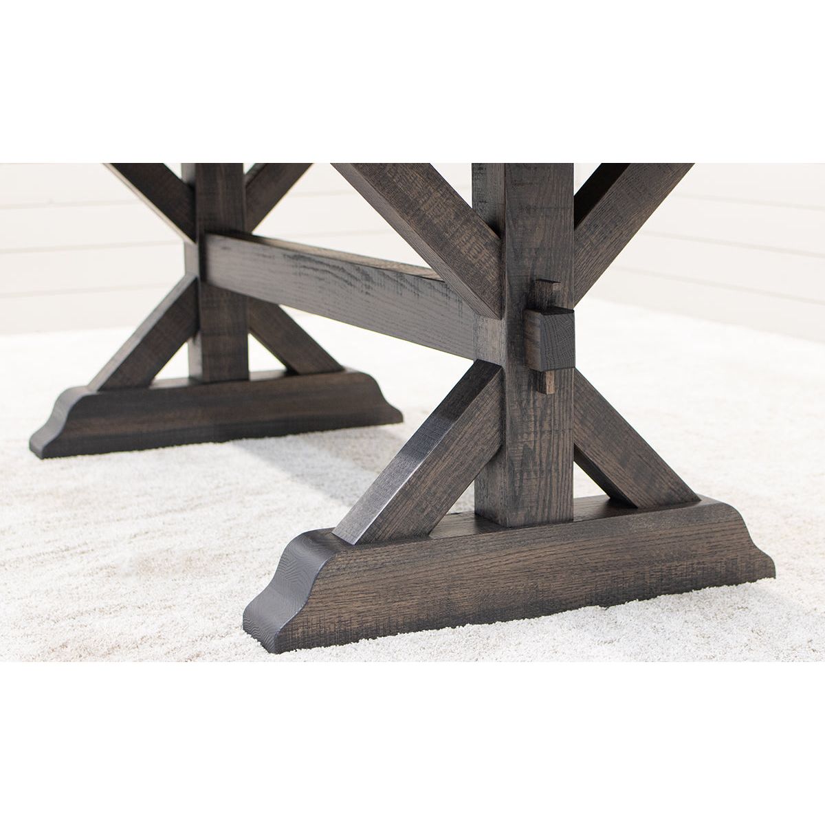 Farmhouse Trestle White Oak Wood Extending Dining Table with Built-Down Top | SB