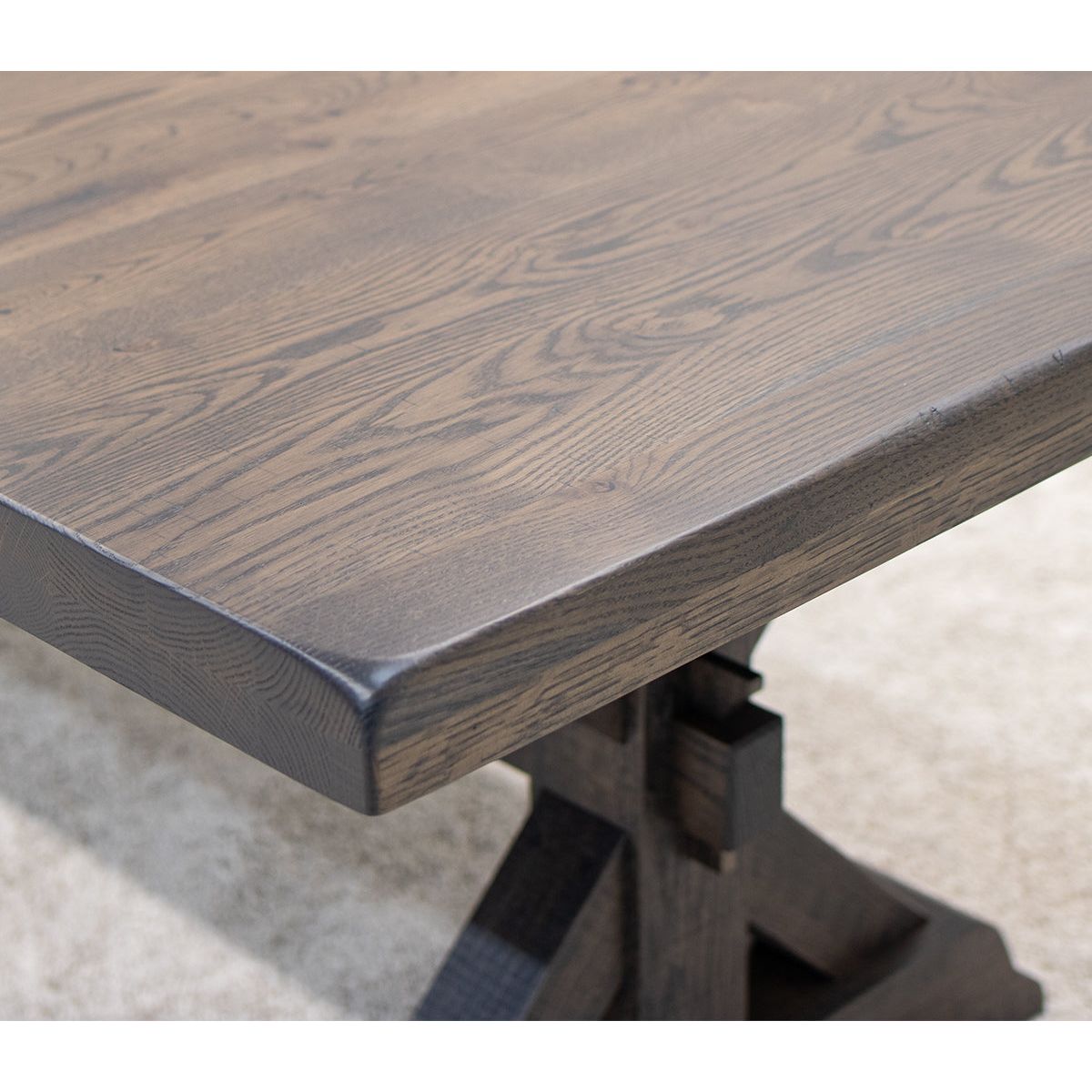 Farmhouse Trestle White Oak Wood Extending Dining Table with Built-Down Top | SB