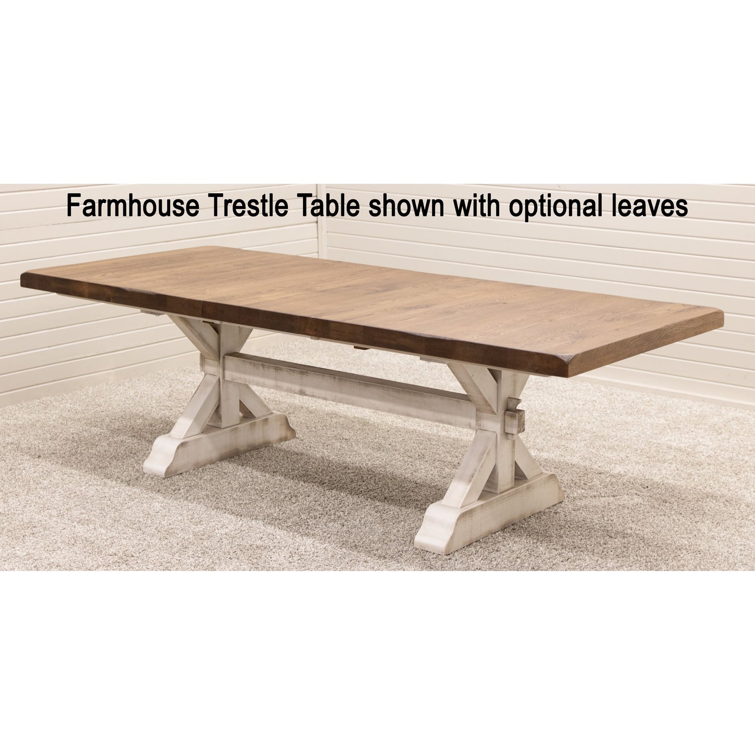 Farmhouse Trestle White & Wood Extending Dining Table with Built-Down Top | M-GW&RWO-SB